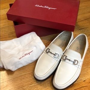 Ferragamo white loafers, box, dust bags-Looks New!